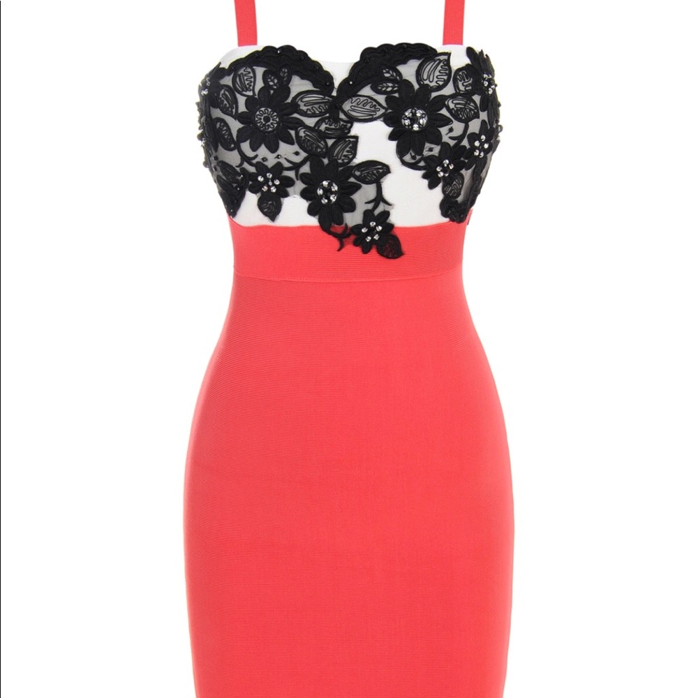 Ambre' Lace Red Bandage Dress